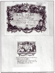 Belépőjegy a versailles-i bálra Monseigneur le Dauphin esküvőjére, 1747. február 9-én és Ex Librisre Madame de Pompadour (1721-64) karjaival